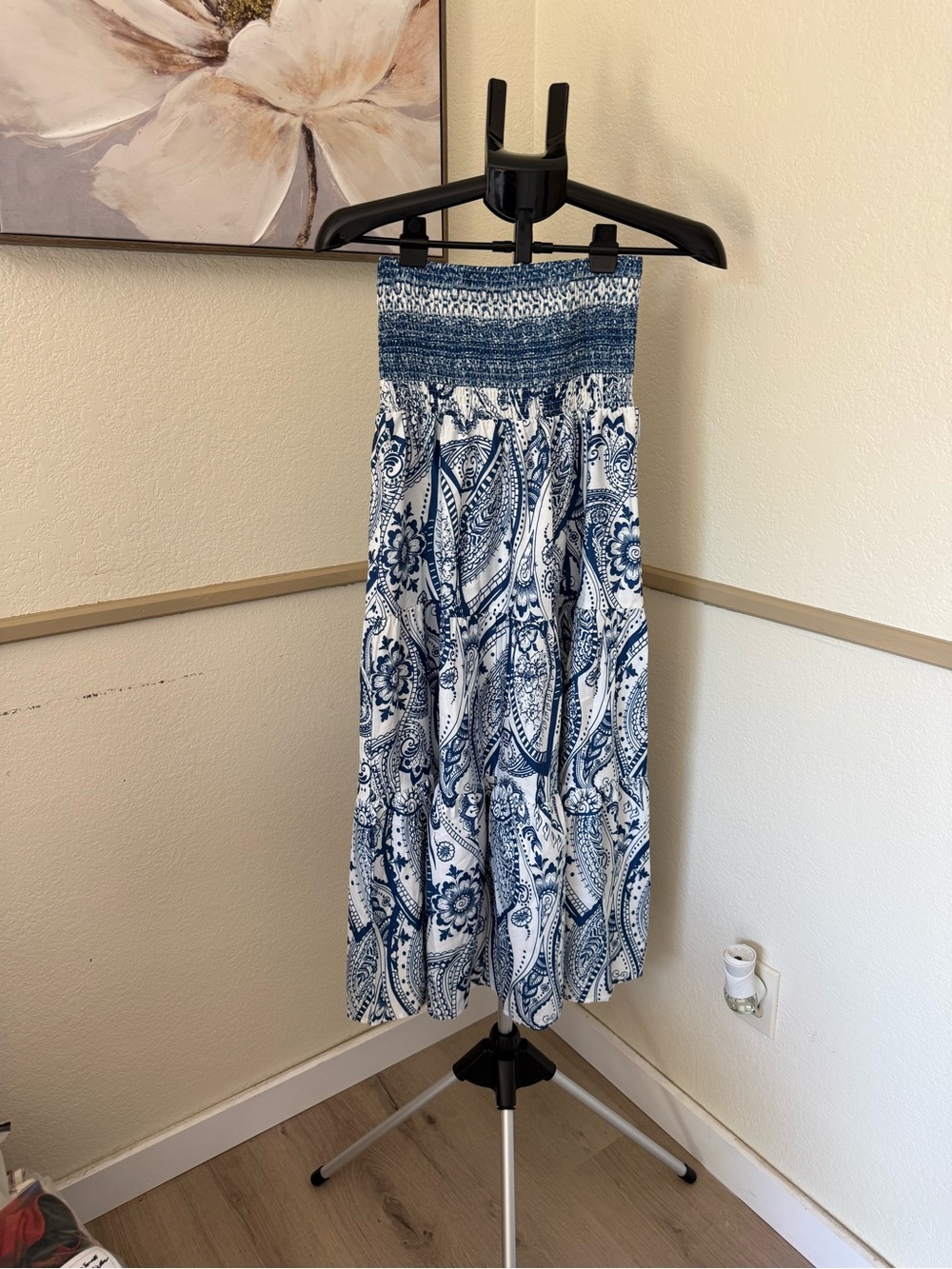 Commense Blue Paisley Smocked Tiered Maxi Skirt S | European Summer Skirt - Picture 6 of 6